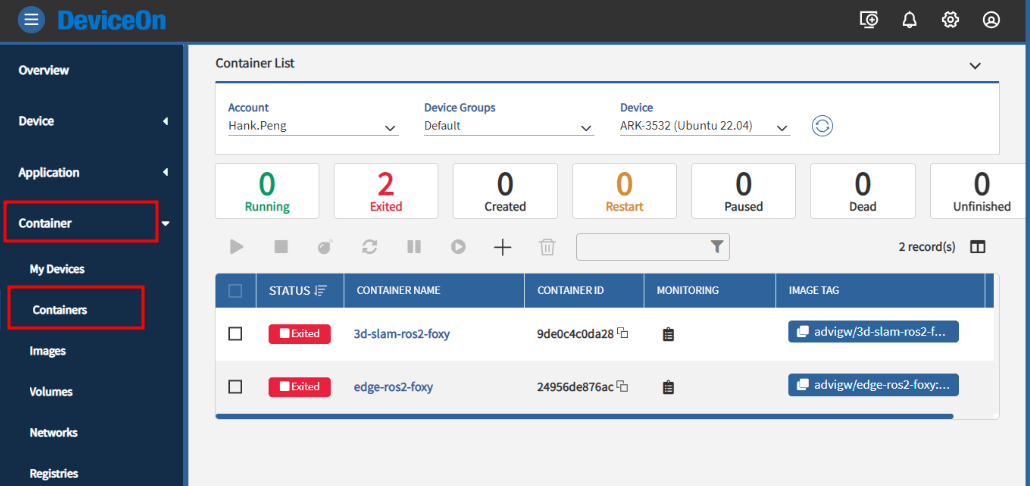 ROS2 demo container manager