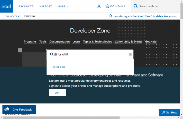 Ros2 intel-developer-zone ei-for-amr search.png