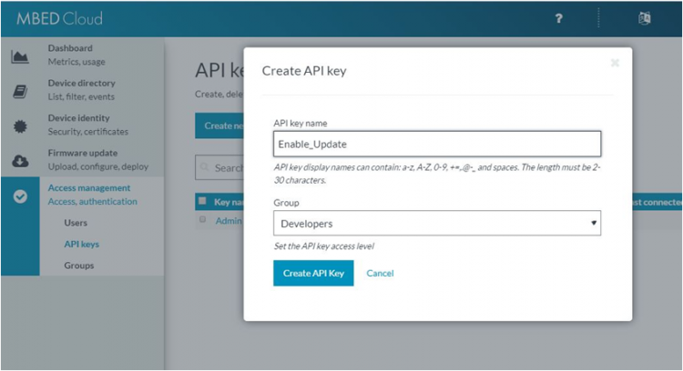 Create API Key in Mbed Cloud